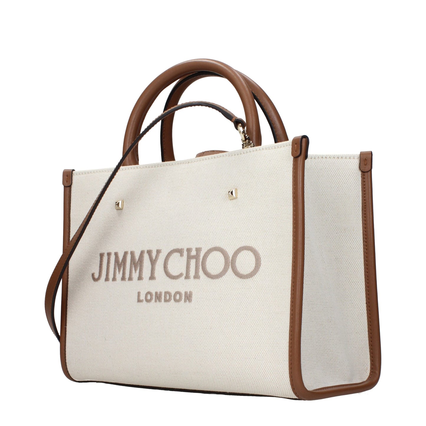 Handbag by Jimmy Choo for women in fabric beige features a refined silhouette, showcasing a secure , organized , and versatile handle for a refined finish.