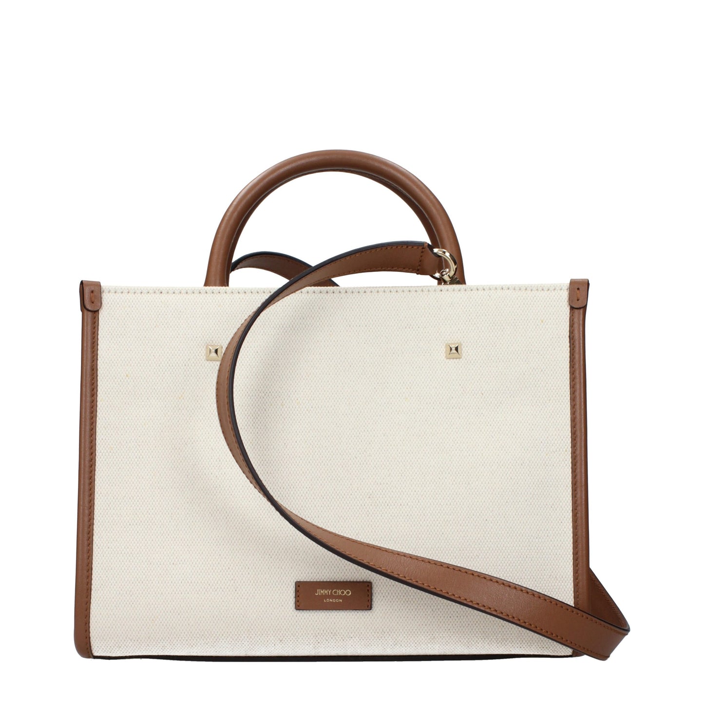Handbag by Jimmy Choo for women in fabric beige features an refined silhouette, showcasing a secure , ample , and versatile handle for a sophisticated refined aesthetic.