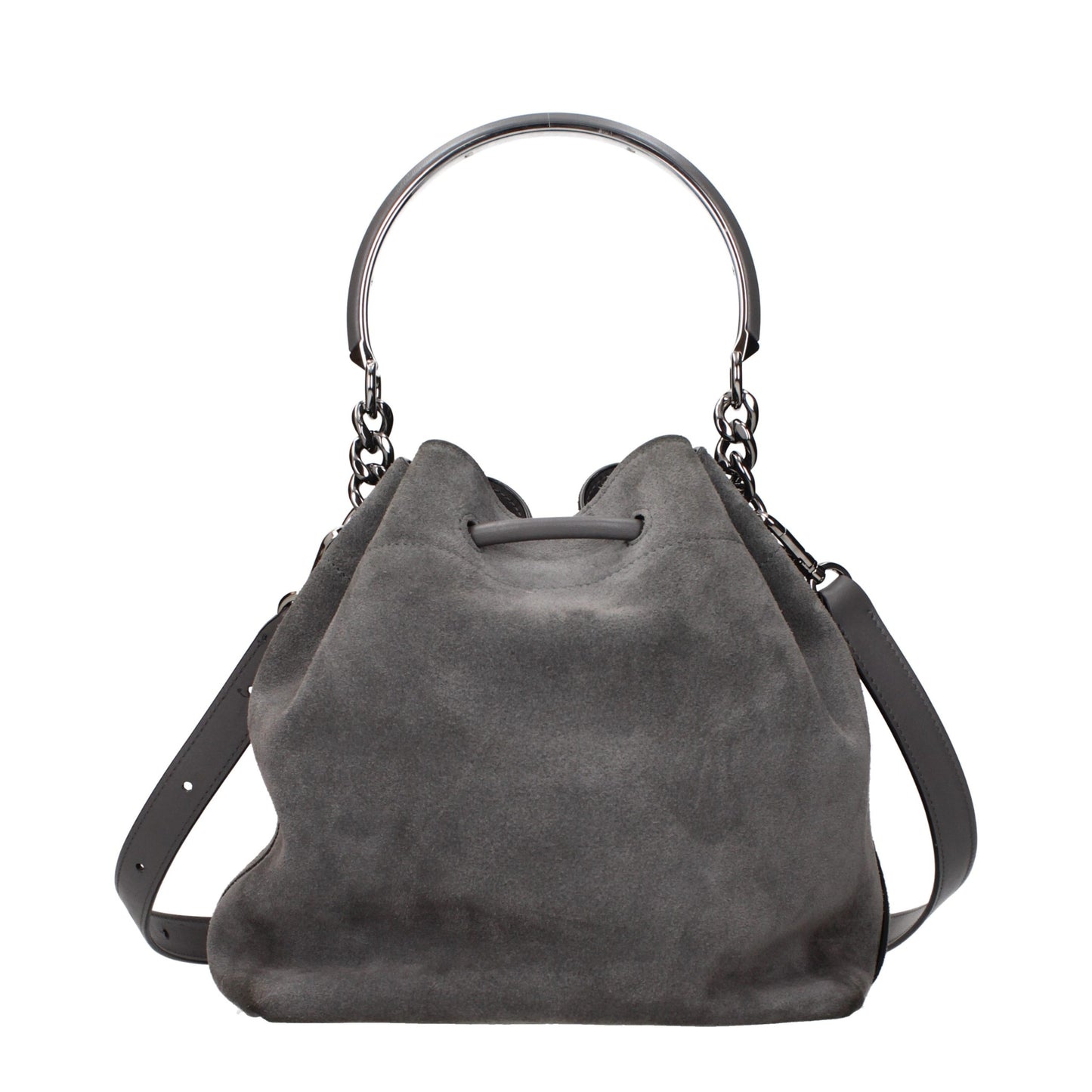 Handbag by Jimmy Choo for women in suede leather gray features a exquisite silhouette, showcasing a secure and exquisite with versatile adjustable-strap for a exquisite finish.