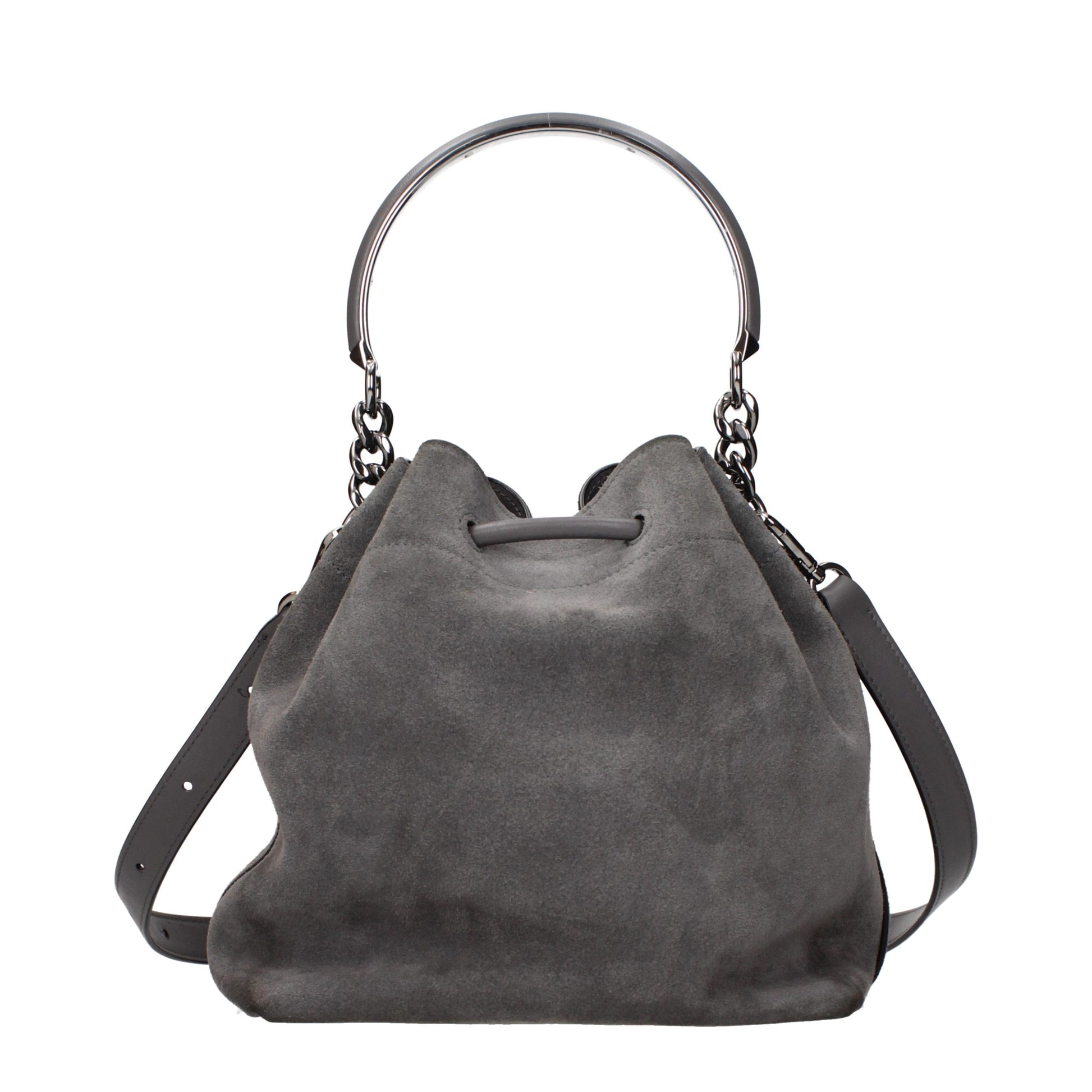 Handbag by Jimmy Choo for women in suede leather gray features a exquisite silhouette, showcasing a secure and exquisite with versatile adjustable-strap for a exquisite finish.