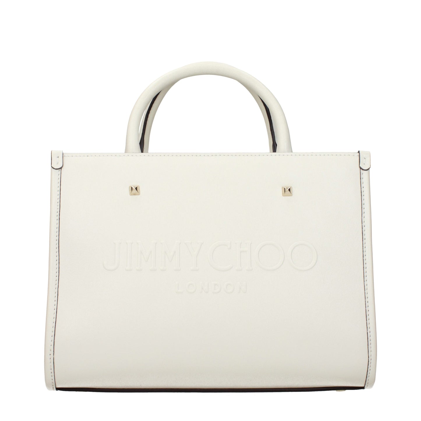 This Handbag by Jimmy Choo for women in leather and white presents a sculptural silhouette featuring a secure , ample , and versatile handle for a sculptural finish.