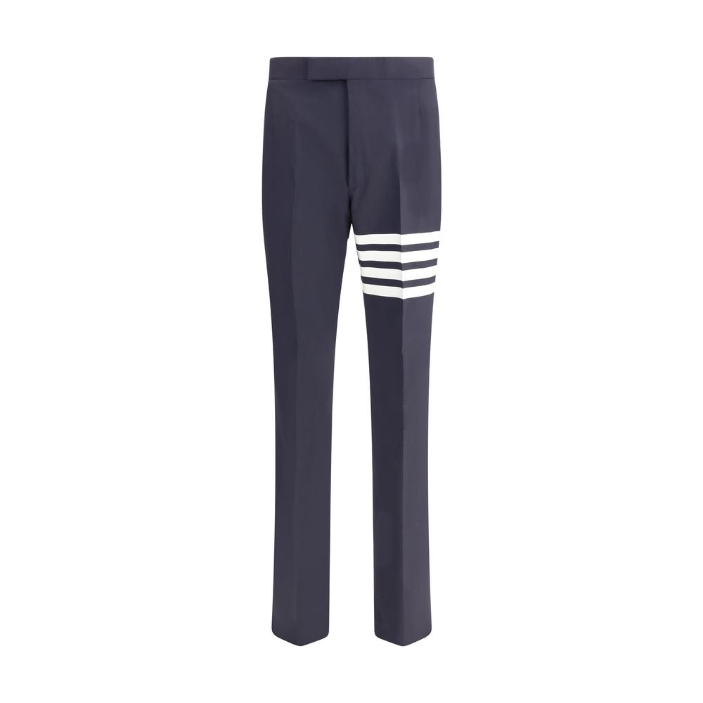 Pants by Thom Browne for men in wool blue features an understated silhouette, showcasing a sophisticated regular-fit and long with a refined for an understated, polished aesthetic.