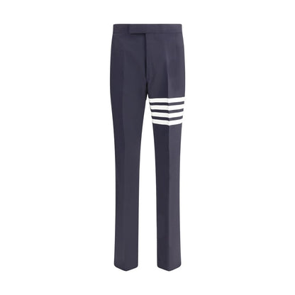 Pants by Thom Browne for men in wool blue features an understated silhouette, showcasing a sophisticated regular-fit and long with a refined for an understated, polished aesthetic.