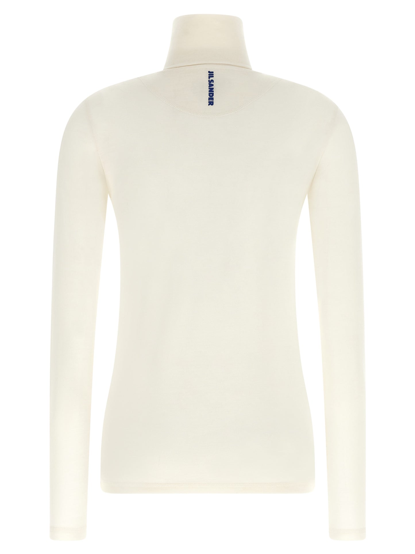 Cardigan by Jil Sander for women in polyester & virgin wool ivory & white showcases a captivating silhouette, artfully detailed with a captivating and high-neck neckline for a truly sophisticated captivating look.