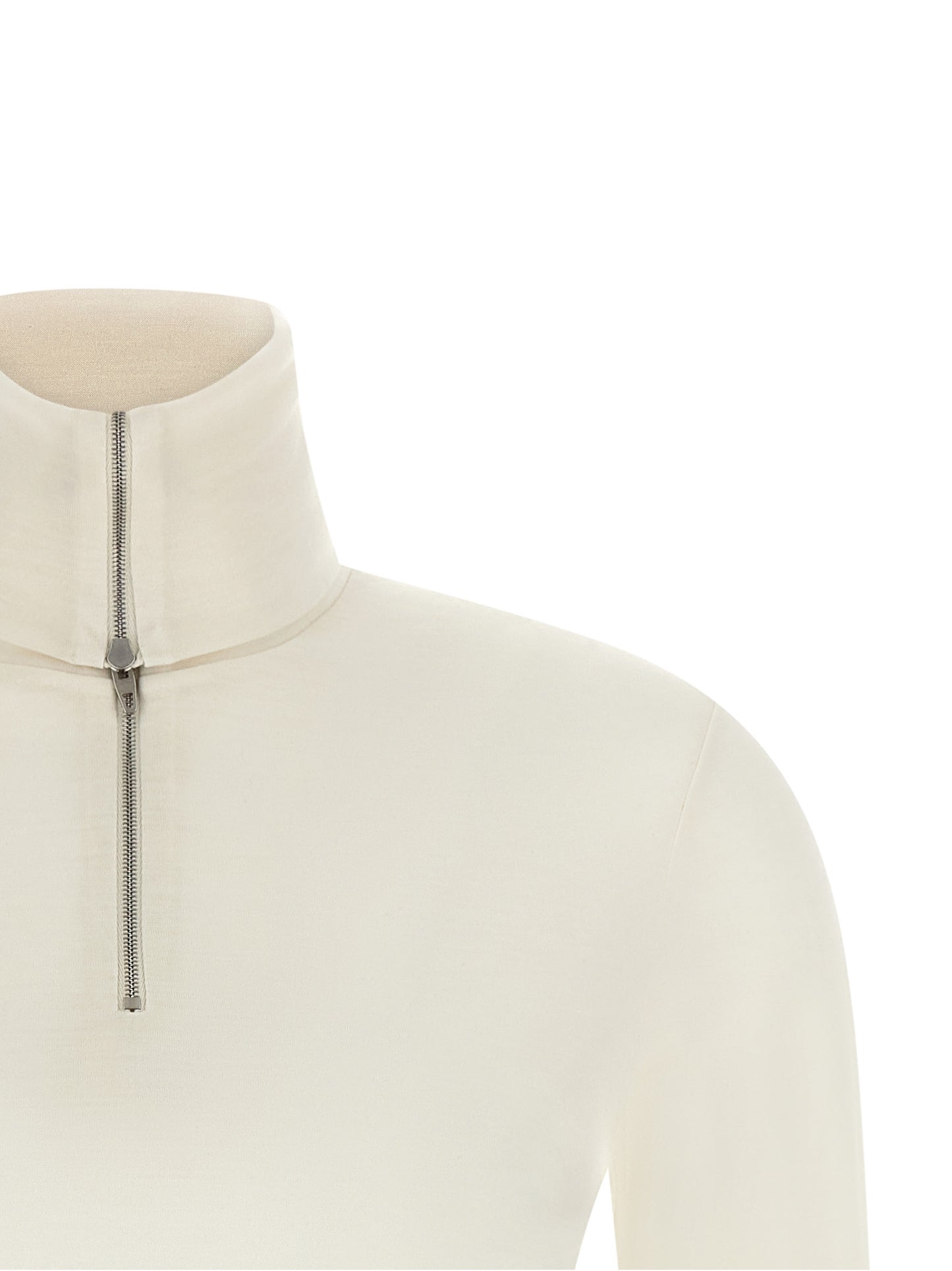 Cardigan by Jil Sander for women in polyester & virgin wool ivory & white features an crisp silhouette, showcasing a sophisticated high-neck neckline and detail for a truly crisp finish.
