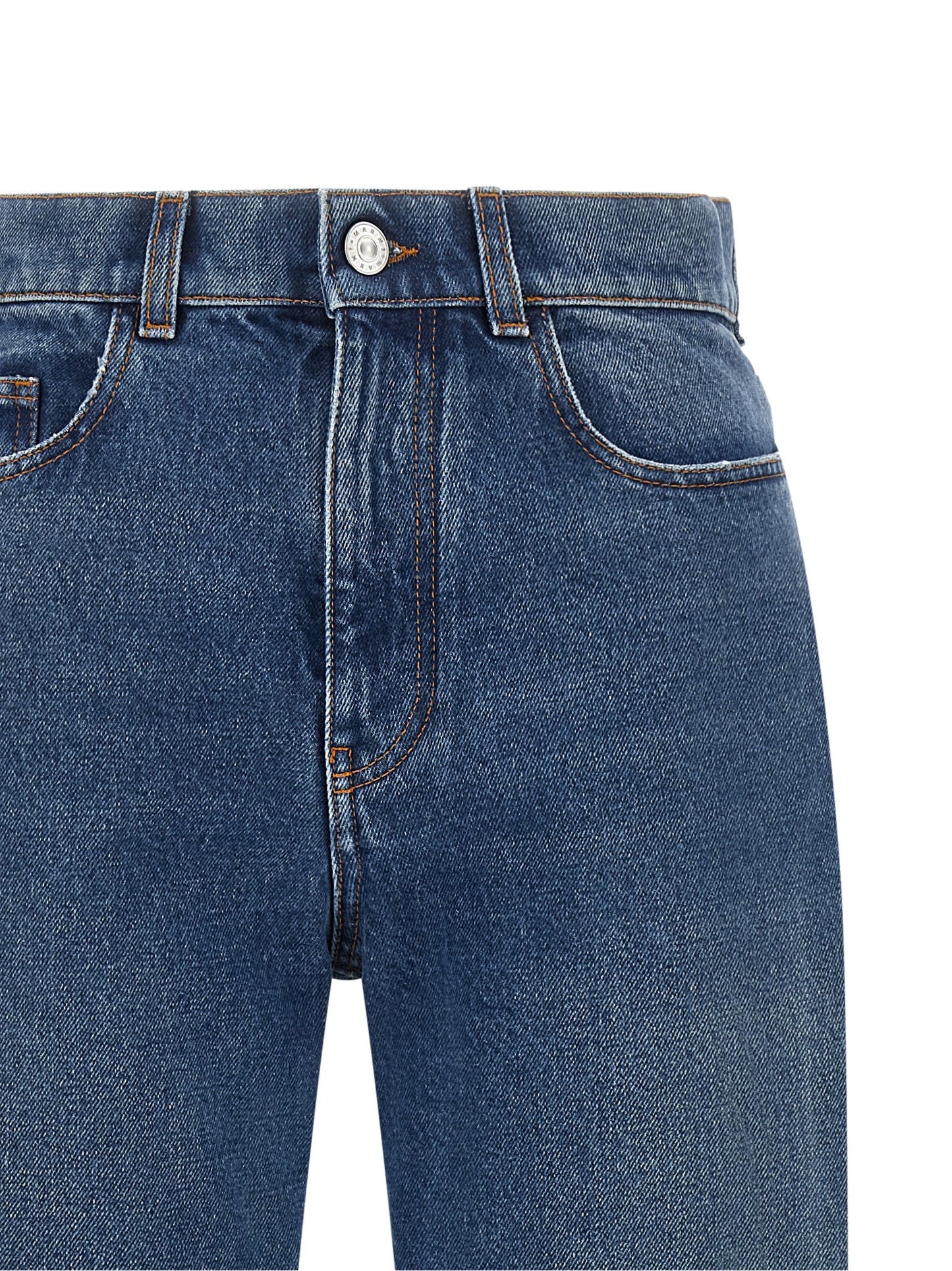 Jeans by Marni for women in denim cotton blue, brown & silver features a polished silhouette with a polished straight-leg, reaching a polished long and finished with a polished .