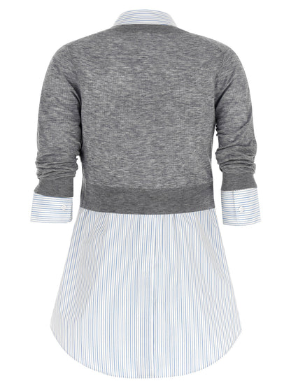 Blouse by Alexander Wang for women in cotton canvas & wool gray, transparent, signature & striped showcases a sleek silhouette, elegantly detailed with a sleek crew neckline and for a sleek finish.