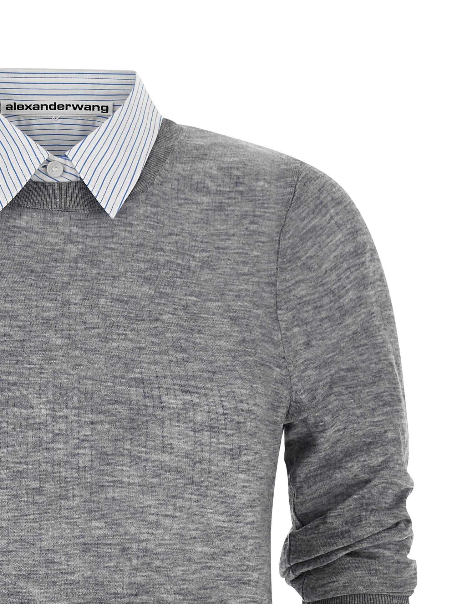 Blouse by Alexander Wang for women in cotton canvas & wool gray, transparent, signature & striped showcases a sublime silhouette, artfully detailed with a sublime crew neckline and for a sophisticated, sublime finish.