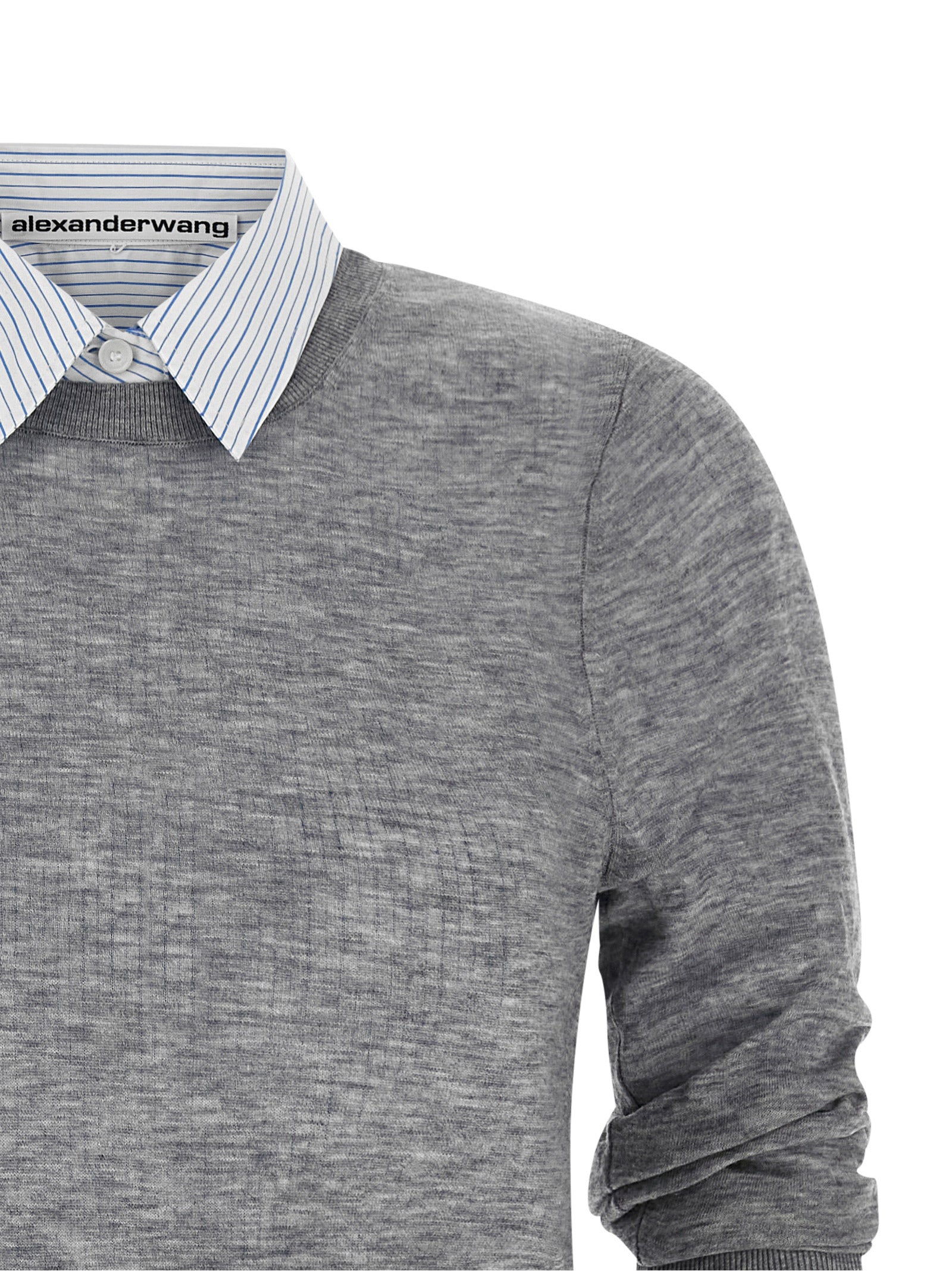 Blouse by Alexander Wang for women in cotton canvas & wool gray, transparent, signature & striped showcases a sublime silhouette, artfully detailed with a sublime crew neckline and for a sophisticated, sublime finish.