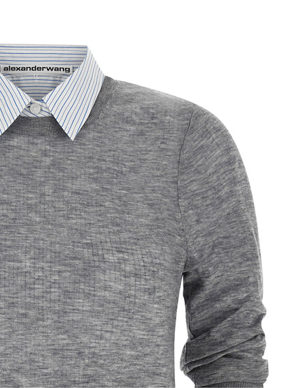 Blouse by Alexander Wang for women in cotton canvas & wool gray, transparent, signature & striped showcases a sublime silhouette, artfully detailed with a sublime crew neckline and for a sophisticated, sublime finish.