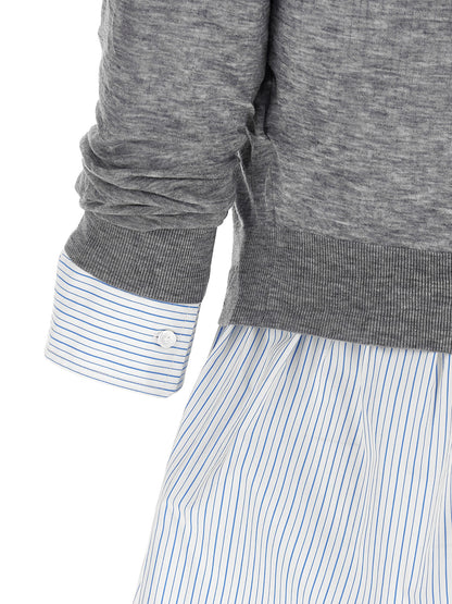 Blouse by Alexander Wang for women in cotton canvas & wool gray, transparent, signature & striped features an polished silhouette, showcasing a sophisticated crew neckline and detail for a truly polished finish.