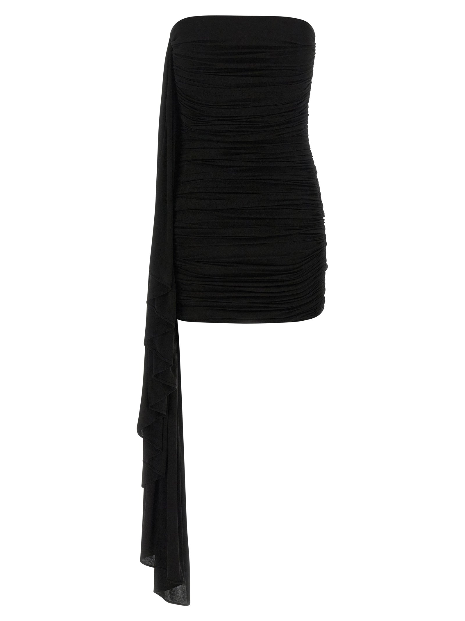 Dress by Alexander Wang for women in stretch cupro black & copper features an eye catching silhouette with a sophisticated strapless neckline, elegant , and a refined short mini for a eye catching aesthetic.