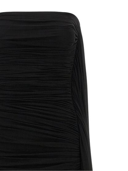 Dress by Alexander Wang for women in stretch cupro black & copper features an sultry silhouette defined by a strapless neckline and , falling to an sultry short mini for a sultry look.