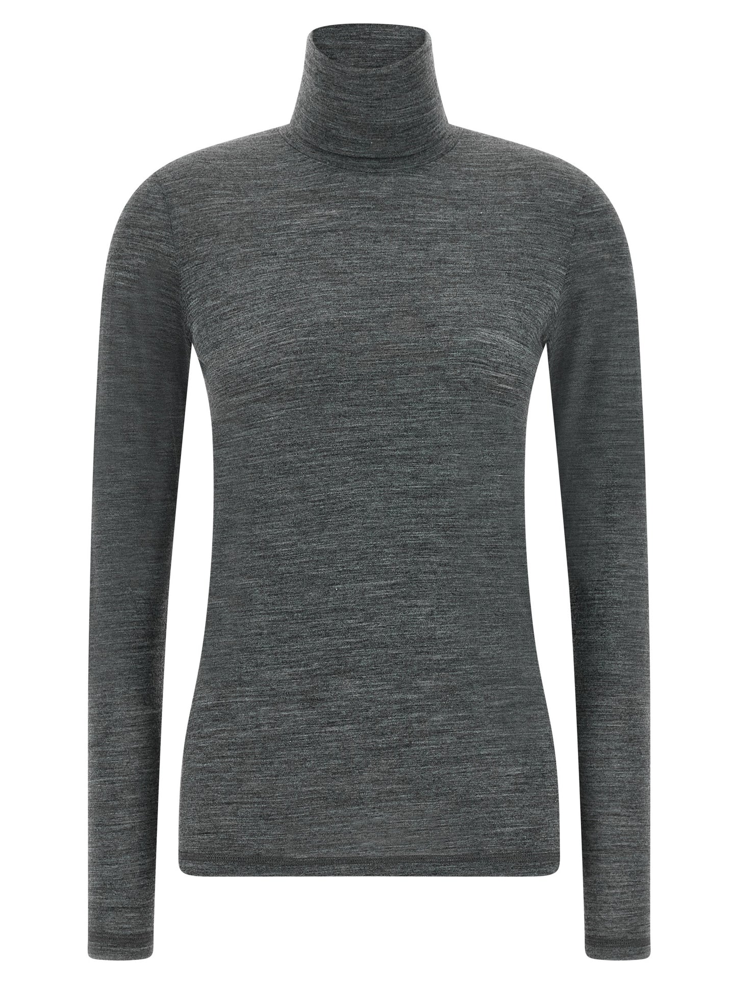 Activewear T-Shirt by Jil Sander for women in polyester & virgin wool blue & gray presents a kinetic silhouette, showcasing the kinetic long-sleeve and high-neck neckline alongside functional for a premium, athletic look.