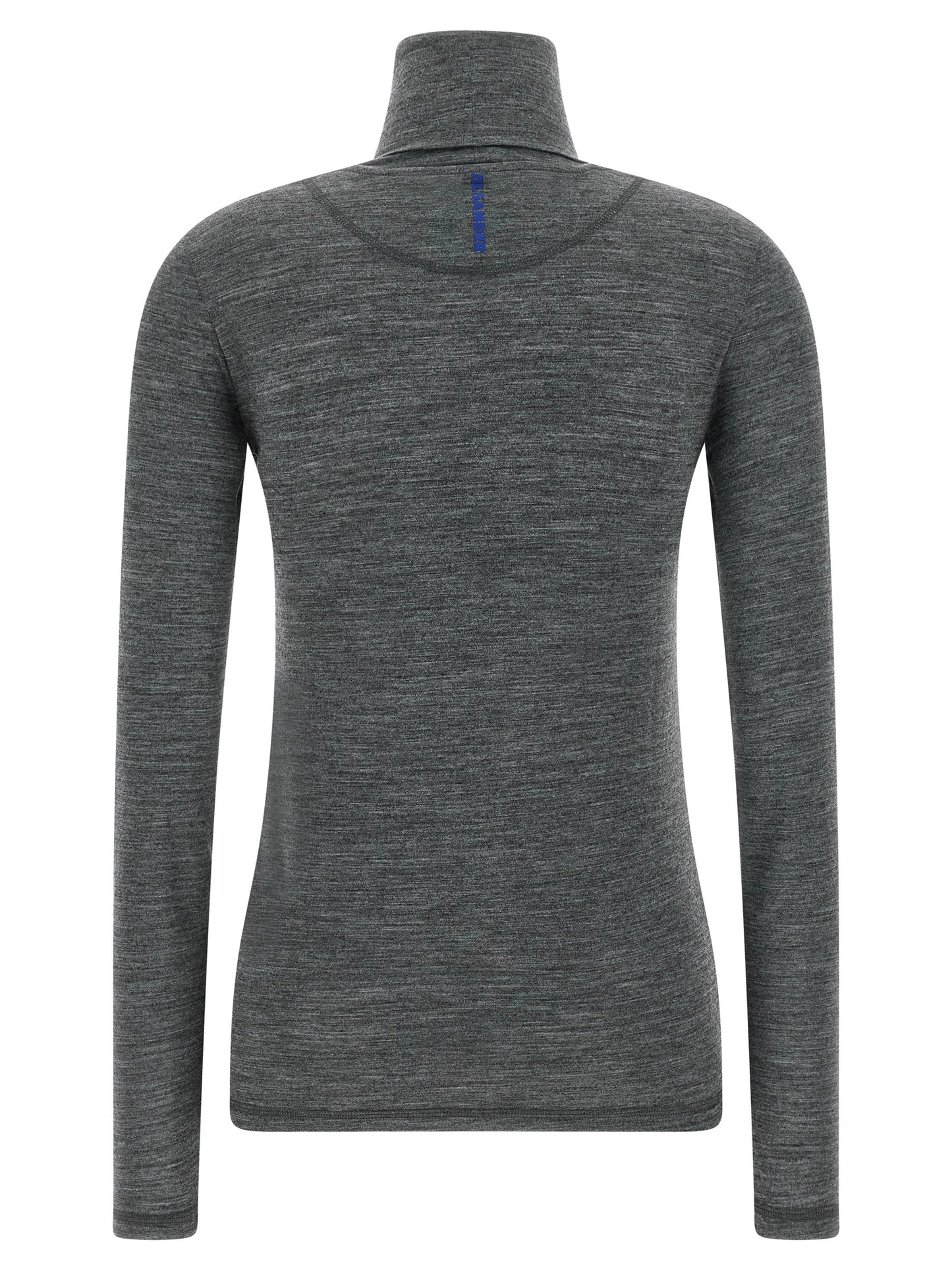 Activewear T-Shirt by Jil Sander for women in polyester & virgin wool blue & gray features an ergonomic design with , highlighting a ergonomic length and ergonomic high-neck neckline for a high-performance look.