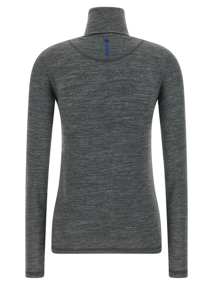 Activewear T-Shirt by Jil Sander for women in polyester & virgin wool blue & gray features an ergonomic design with , highlighting a ergonomic length and ergonomic high-neck neckline for a high-performance look.