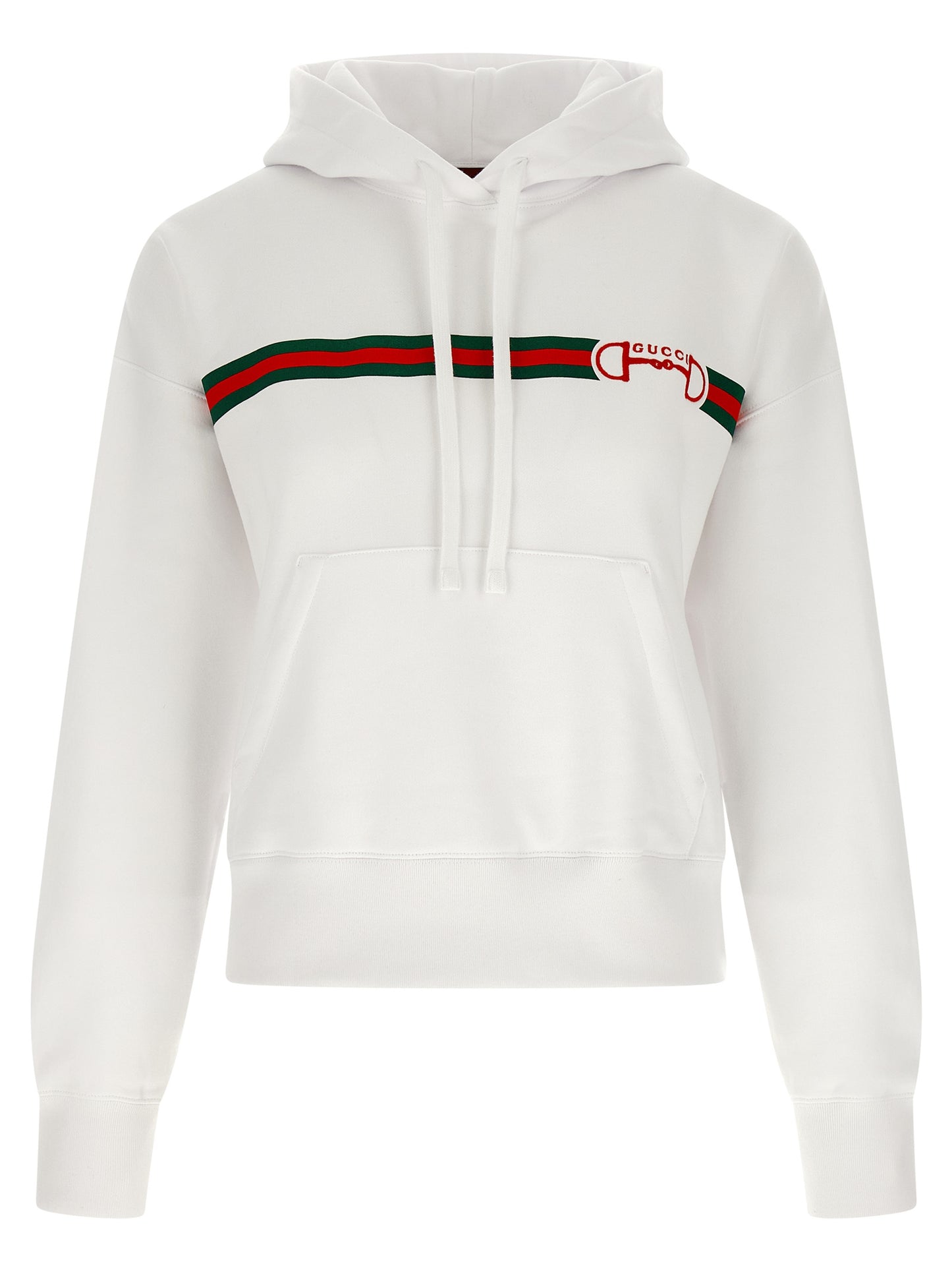 Sweatshirt Hoodie by Gucci for women in cotton white, signature & print features an luminous silhouette, showcasing a sophisticated hooded neckline and for a truly luminous look.