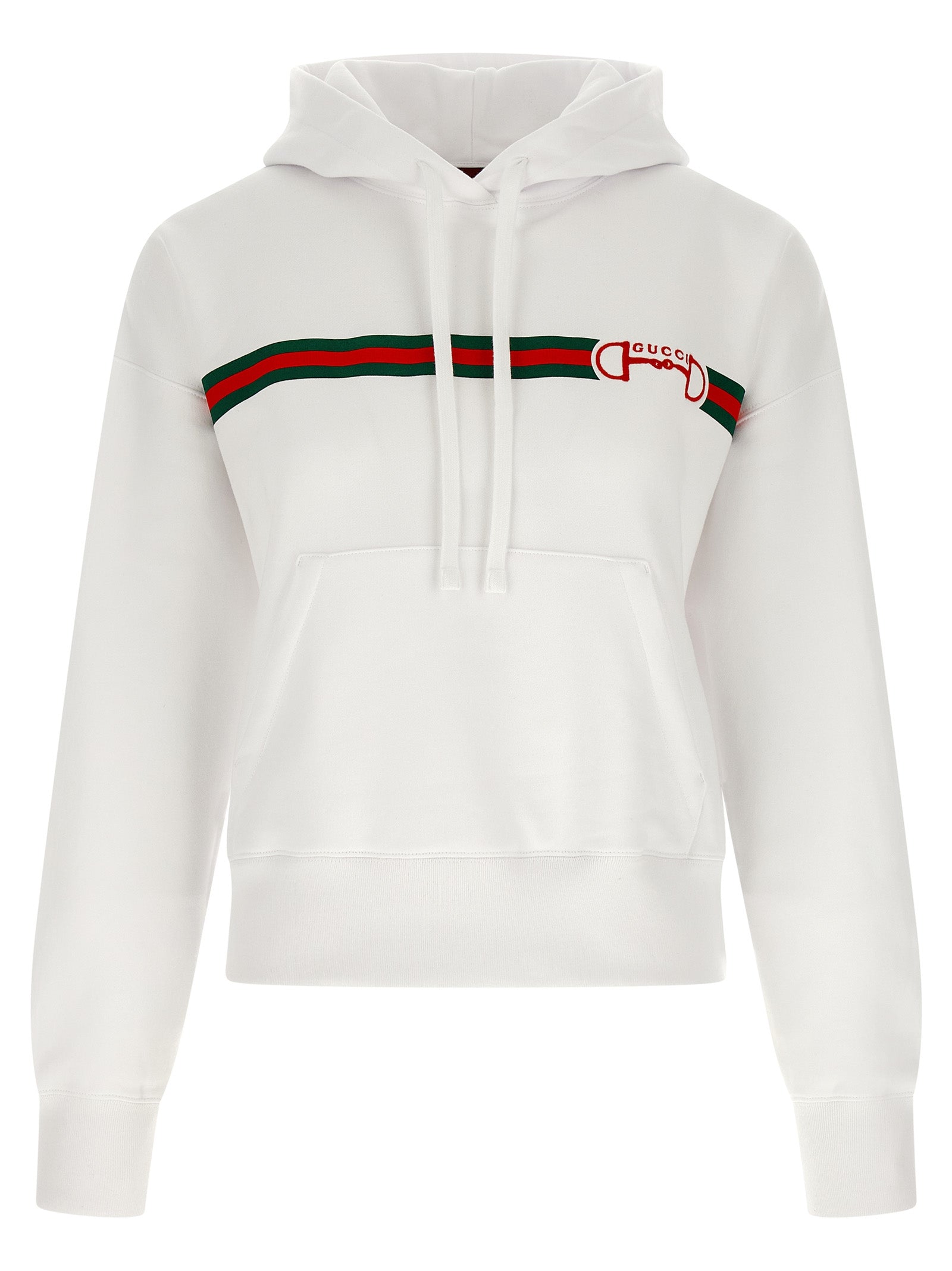 Sweatshirt Hoodie by Gucci for women in cotton white, signature & print features an luminous silhouette, showcasing a sophisticated hooded neckline and for a truly luminous look.
