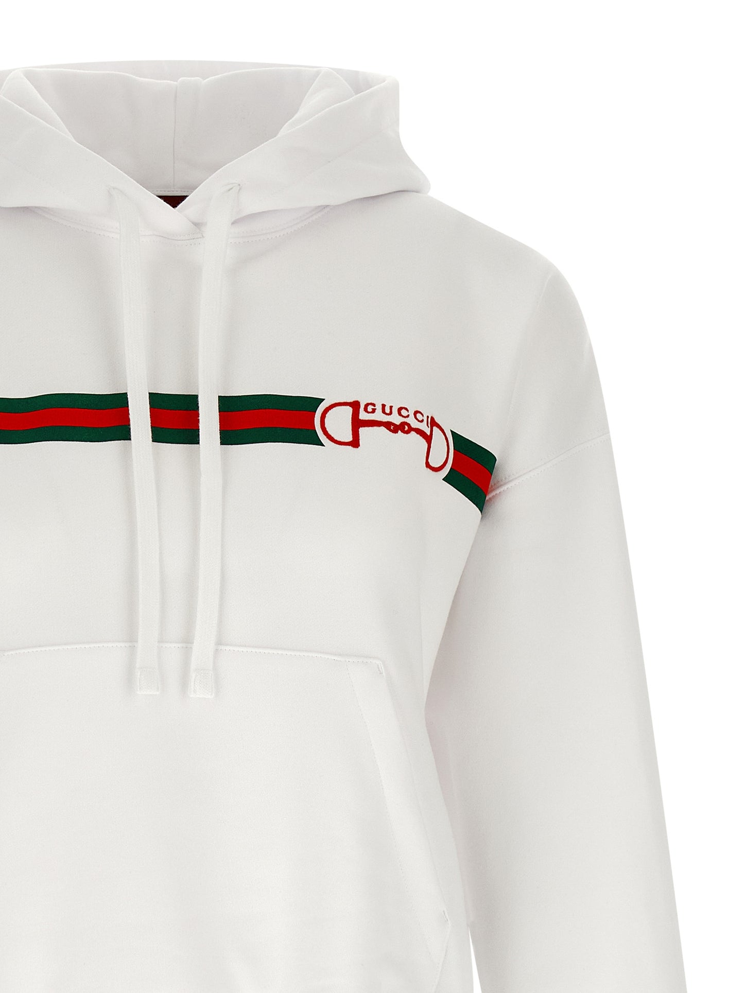 Sweatshirt Hoodie by Gucci for women in cotton white, signature & print features an dramatic silhouette, showcasing a sophisticated hooded neckline and dramatic for a refined, modern aesthetic.