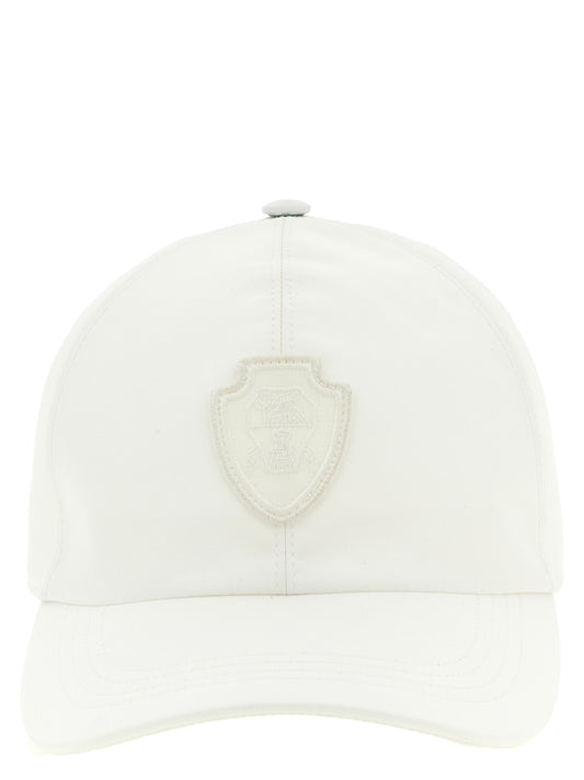 This Baseball Cap by Brunello Cucinelli for women in polyester polyurethane leather white presents a distinguished silhouette, meticulously showcasing the signature aesthetic and high-end profile of the Polyester Polyurethane Leather Baseball Cap.