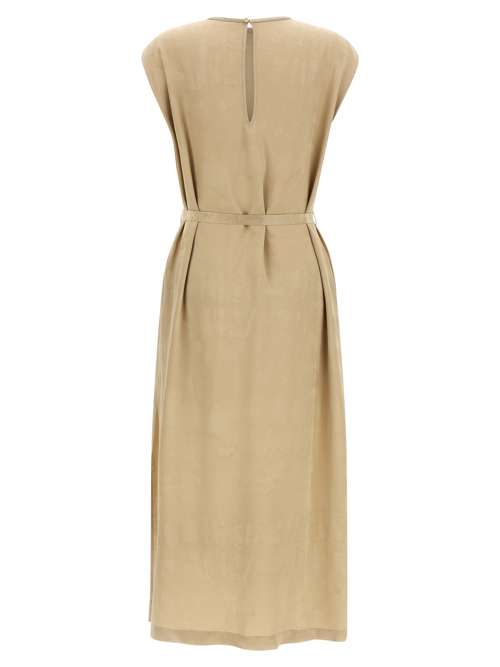 Dress by Peserico for women in viscose beige & patterned showcases a striking silhouette, elegantly detailed with a , refined round neckline, and a striking midi for a striking finish.