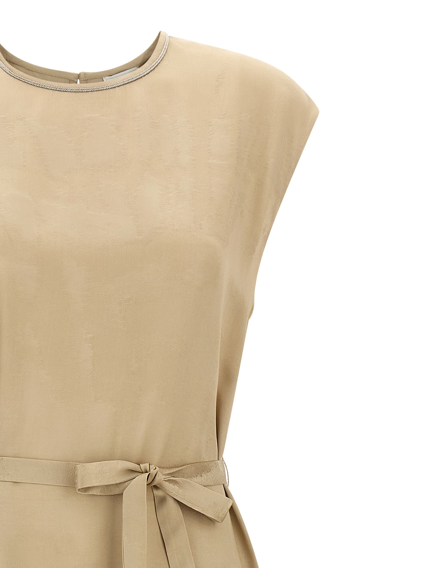 Dress by Peserico for women in viscose beige & patterned features a dramatic silhouette, showcasing an elegant round neckline and that flows into a dramatic midi.