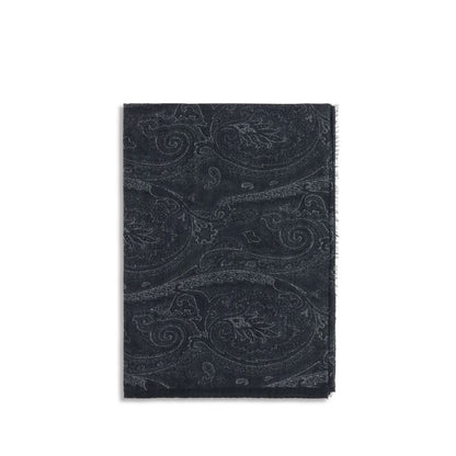 Scarf by Etro for men in modal cashmere & capra leather black, paisley & print presents a effortlessly chic silhouette, artfully capturing the essence of the effortlessly chic Modal Cashmere & Capra Leather Scarf design for a sophisticated look.