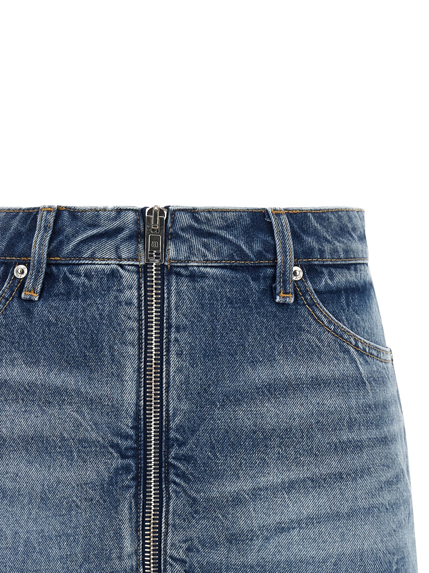 Denim Shorts by Alexander Wang for women in denim cotton light-blue, silver & signature presents a utilitarian silhouette, showcasing a utilitarian with a short and .