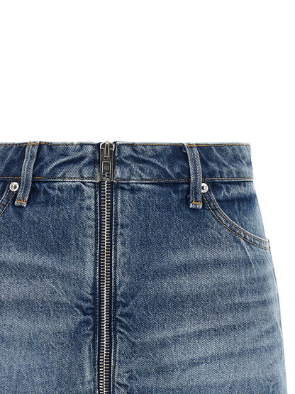 Denim Shorts by Alexander Wang for women in denim cotton light-blue, silver & signature presents a utilitarian silhouette, showcasing a utilitarian with a short and .