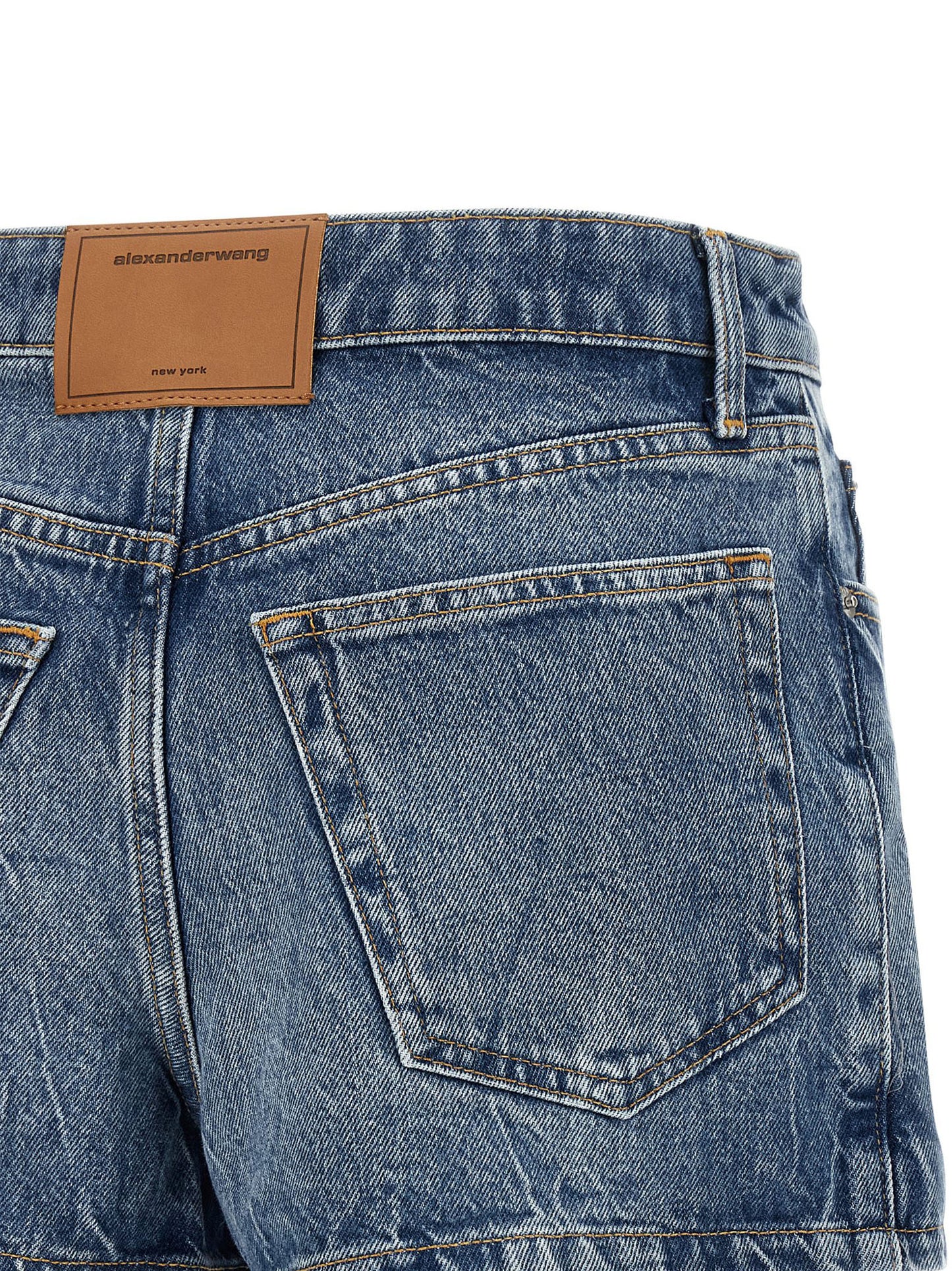 Denim Shorts by Alexander Wang for women in denim cotton light-blue, silver & signature presents a contemporary silhouette, featuring a contemporary and short with a contemporary for a sophisticated summer look.