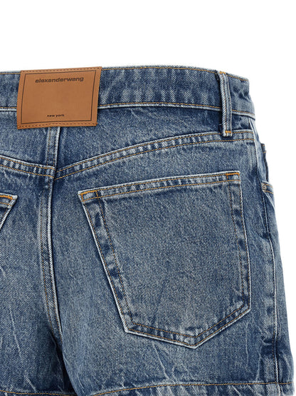 Denim Shorts by Alexander Wang for women in denim cotton light-blue, silver & signature presents a contemporary silhouette, featuring a contemporary and short with a contemporary for a sophisticated summer look.