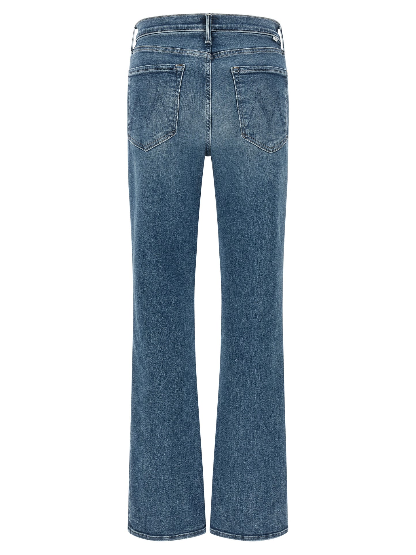 Jeans by Mother Denim for women in stretch denim cotton modal polyester blue & signature features an sartorial straight & flared and long with a high rise cut for a sartorial finish.