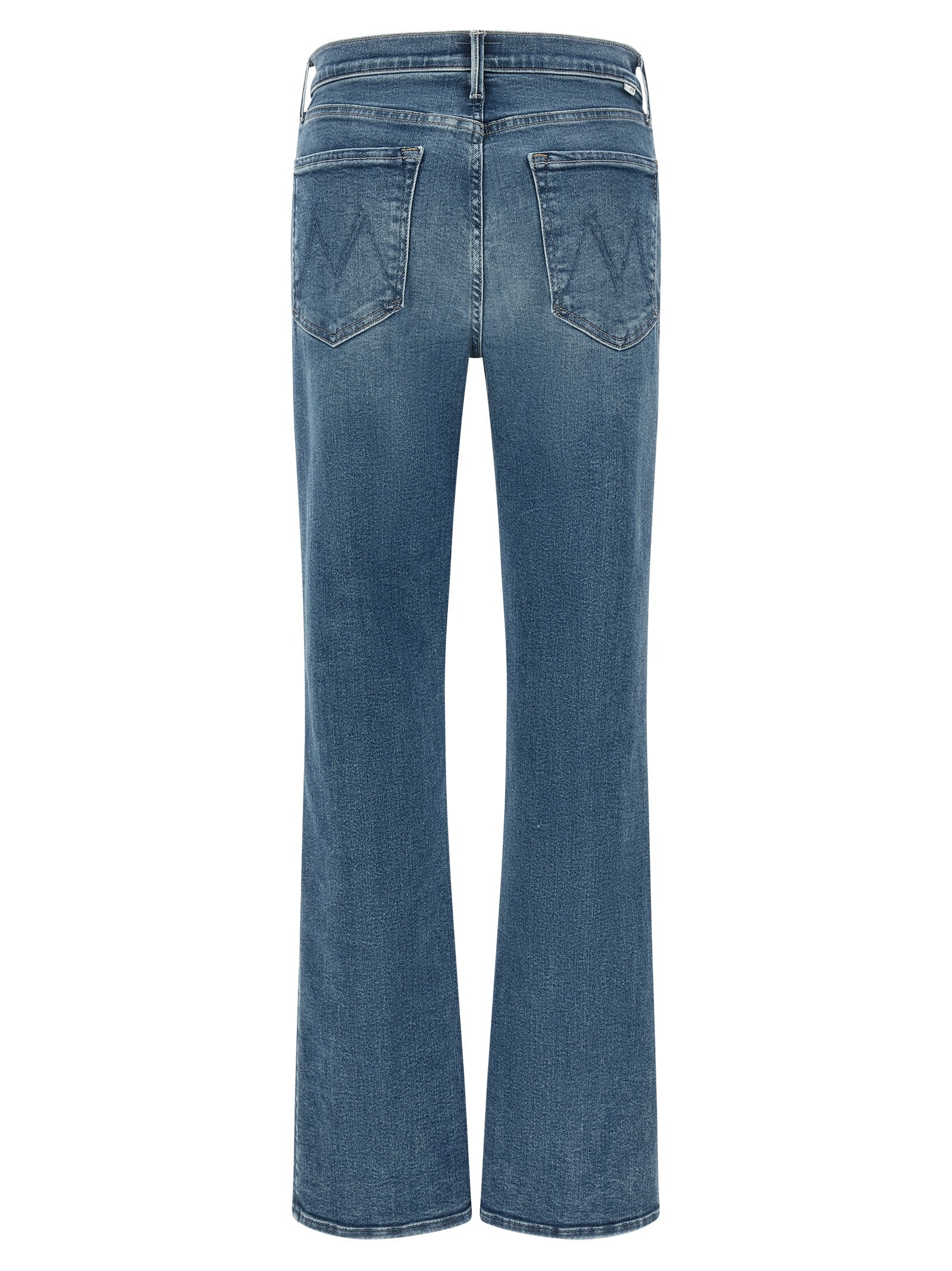 Jeans by Mother Denim for women in stretch denim cotton modal polyester blue & signature features an sartorial straight & flared and long with a high rise cut for a sartorial finish.