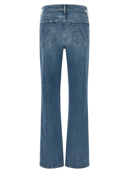 Jeans by Mother Denim for women in stretch denim cotton modal polyester blue & signature features an sartorial straight & flared and long with a high rise cut for a sartorial finish.