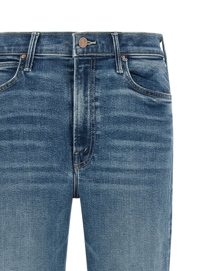 Jeans by Mother Denim for women in stretch denim cotton modal polyester blue & signature features an sophisticated high rise and straight & flared with a precise long, creating a sophisticated and sophisticated silhouette.