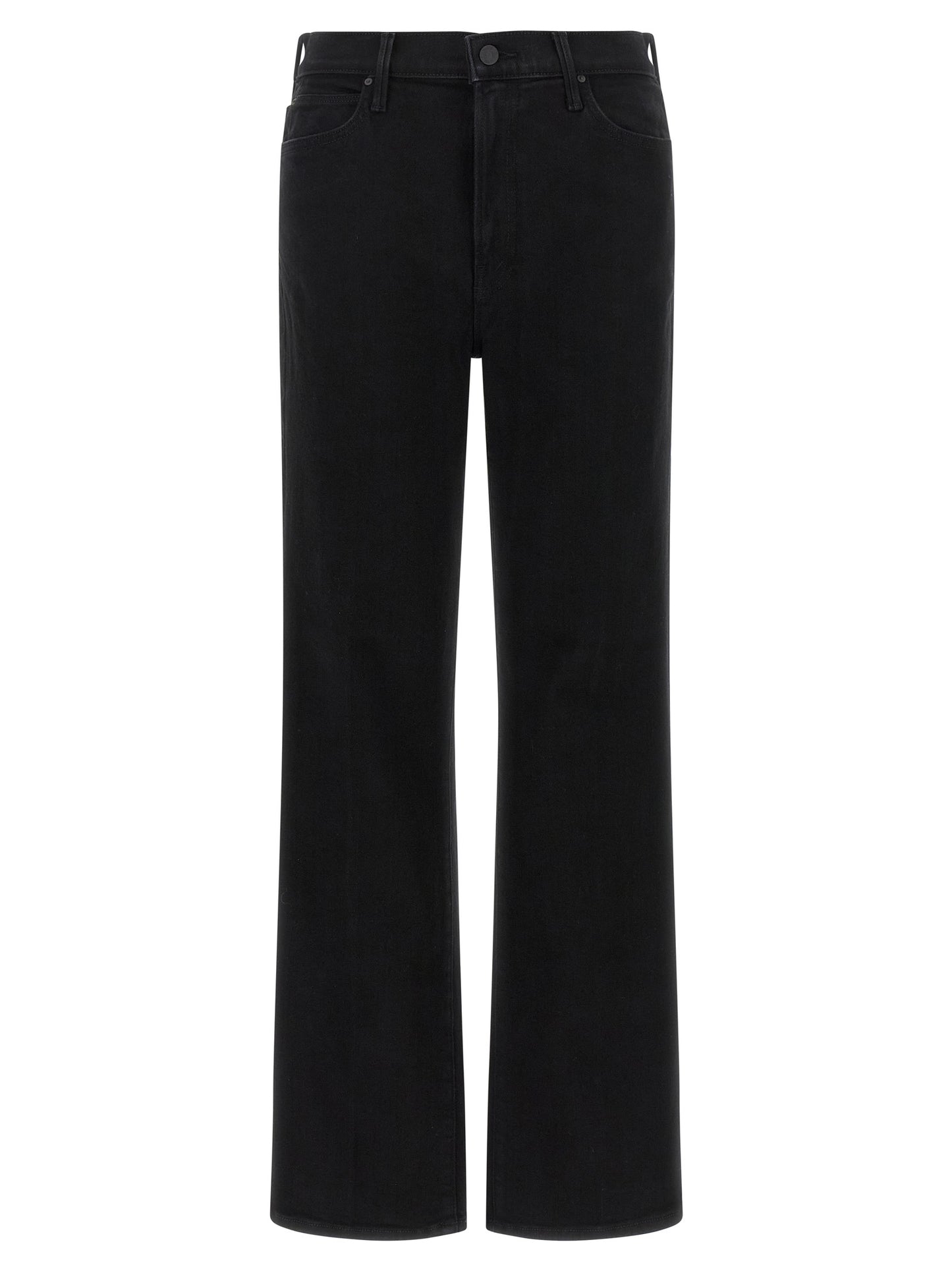 Jeans by Mother Denim for women in stretch denim cotton black presents a tailored silhouette, showcasing a tailored straight-leg & flared and long cut with a refined high rise for a truly tailored aesthetic.