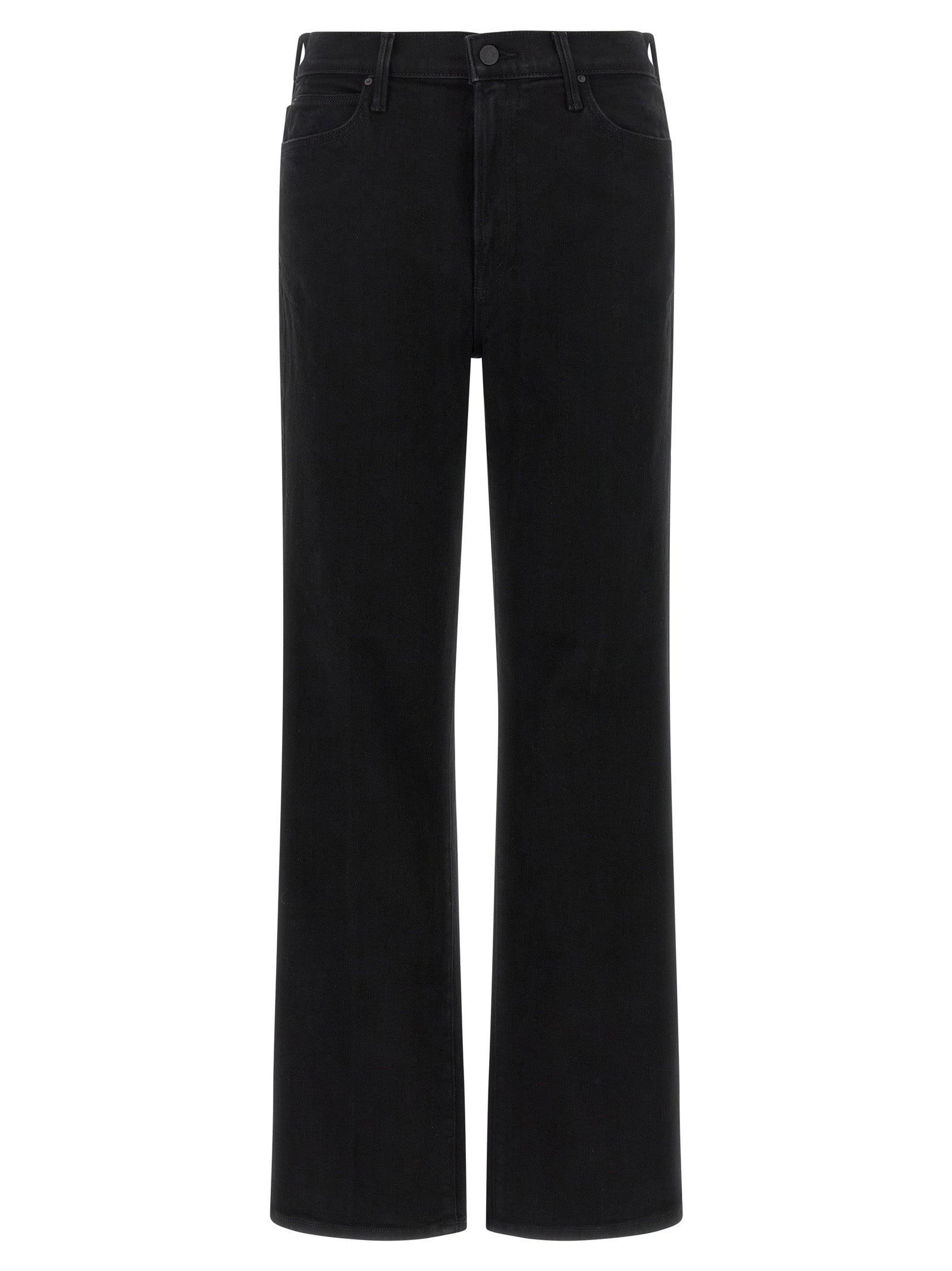 Jeans by Mother Denim for women in stretch denim cotton black presents a tailored silhouette, showcasing a tailored straight-leg & flared and long cut with a refined high rise for a truly tailored aesthetic.