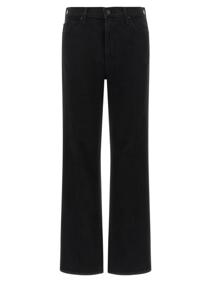Jeans by Mother Denim for women in stretch denim cotton black presents a tailored silhouette, showcasing a tailored straight-leg & flared and long cut with a refined high rise for a truly tailored aesthetic.