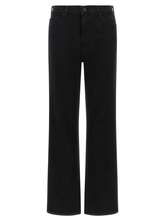 Jeans by Mother Denim for women in stretch denim cotton black presents a tailored silhouette, showcasing a tailored straight-leg & flared and long cut with a refined high rise for a truly tailored aesthetic.