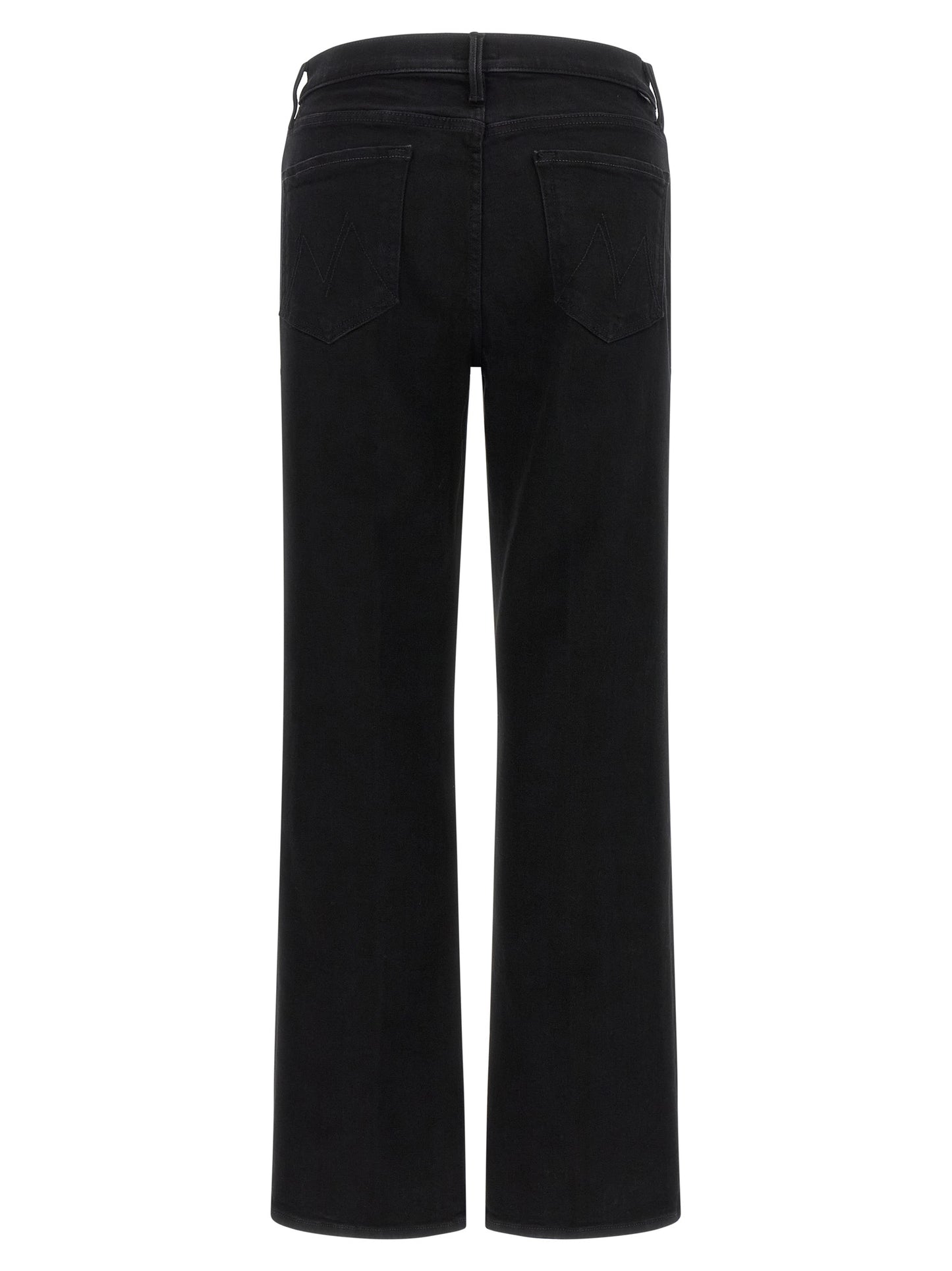 Jeans by Mother Denim for women in stretch denim cotton black features a polished silhouette with a polished straight-leg & flared, reaching a polished long and finished with a polished high rise.