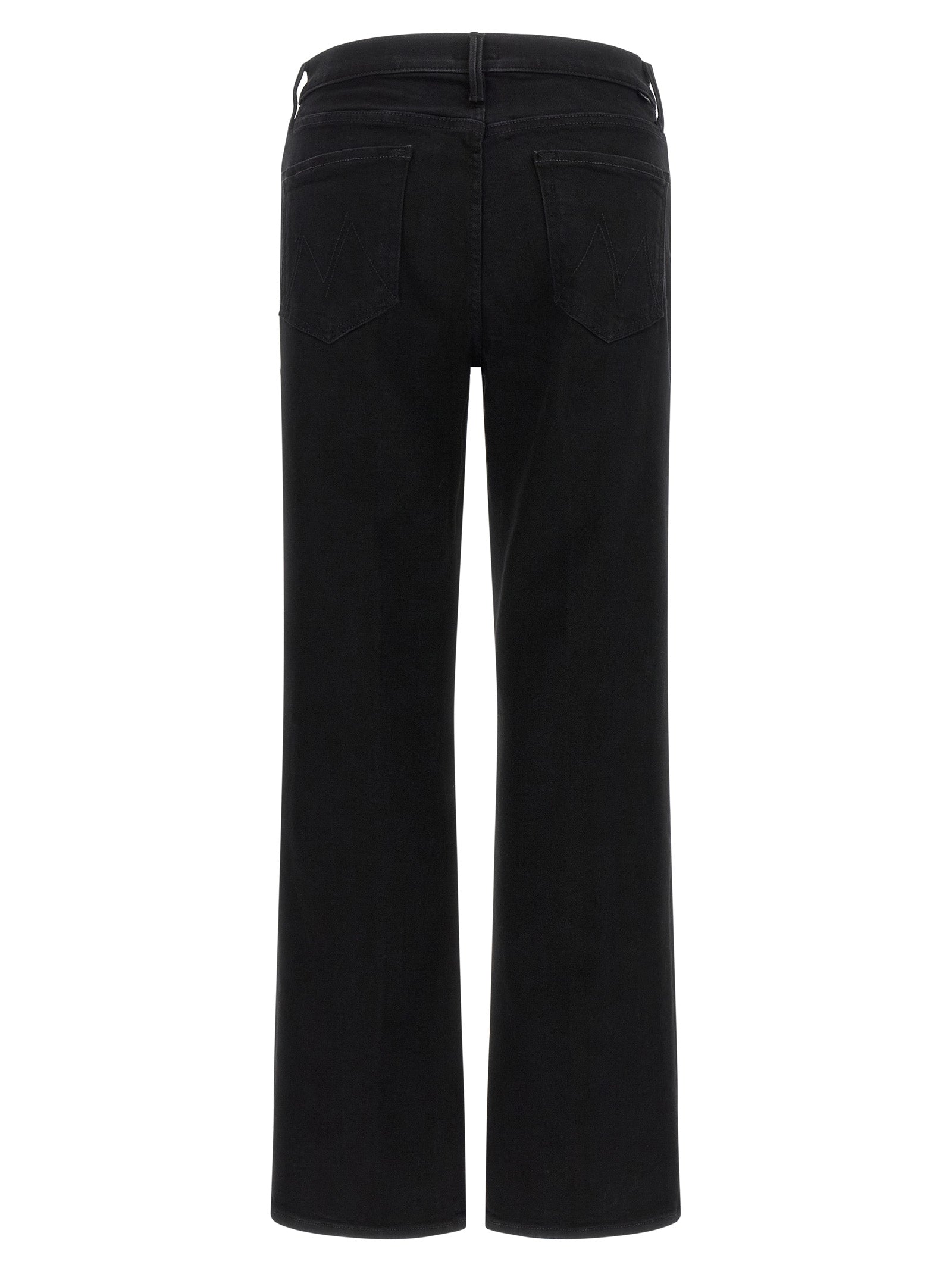Jeans by Mother Denim for women in stretch denim cotton black features a polished silhouette with a polished straight-leg & flared, reaching a polished long and finished with a polished high rise.