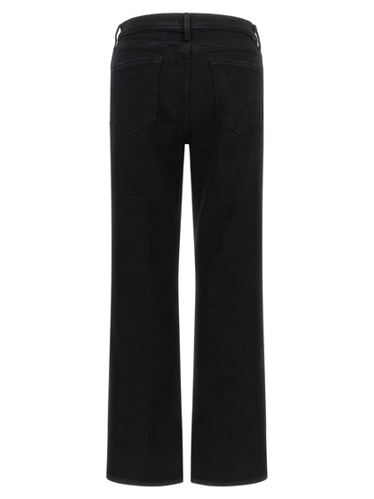Jeans by Mother Denim for women in stretch denim cotton black features a polished silhouette with a polished straight-leg & flared, reaching a polished long and finished with a polished high rise.