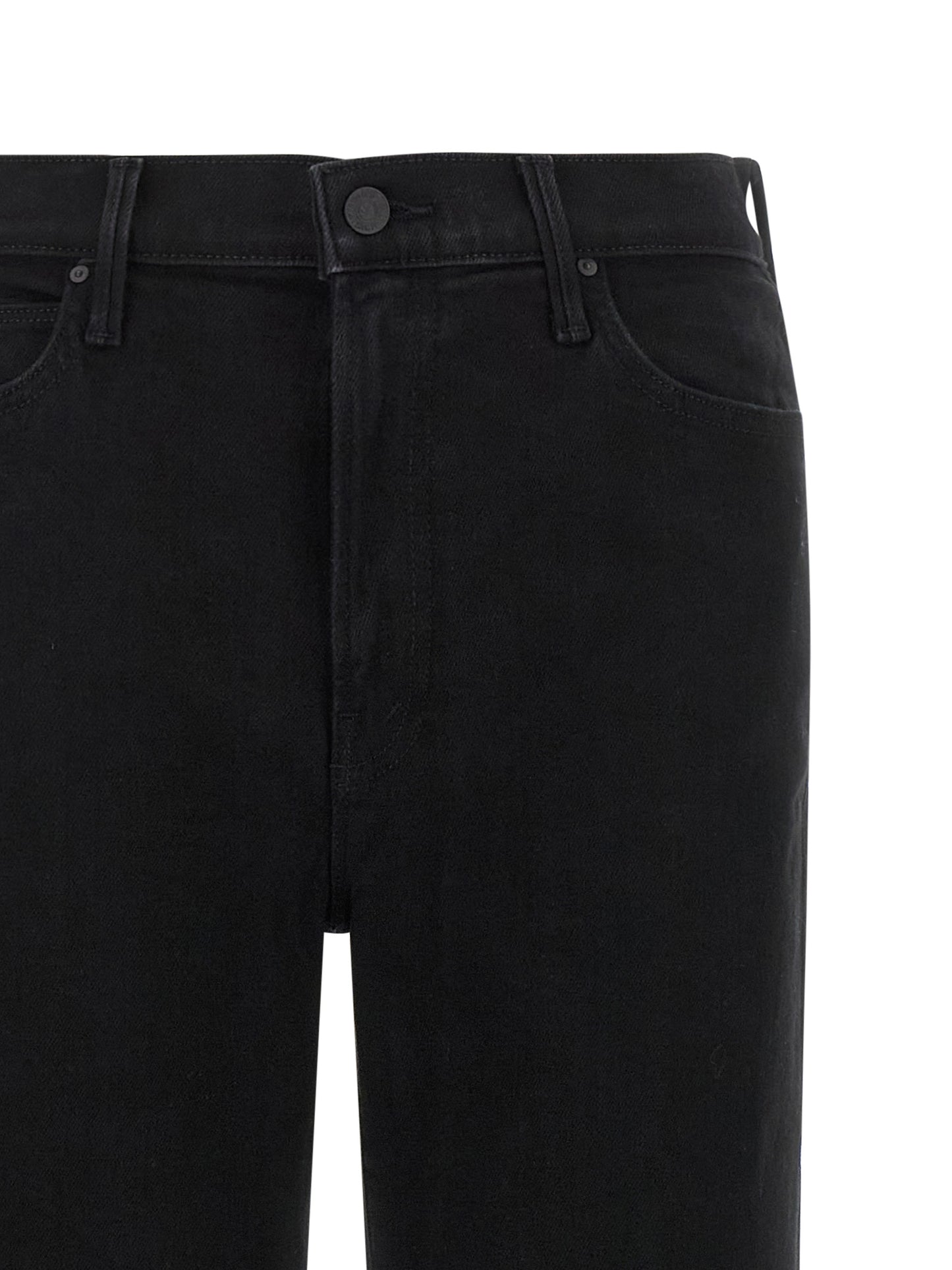 Jeans by Mother Denim for women in stretch denim cotton black presents a refined pantology silhouette, artfully defined by a refined pantology straight-leg & flared, long, and a sophisticated high rise.