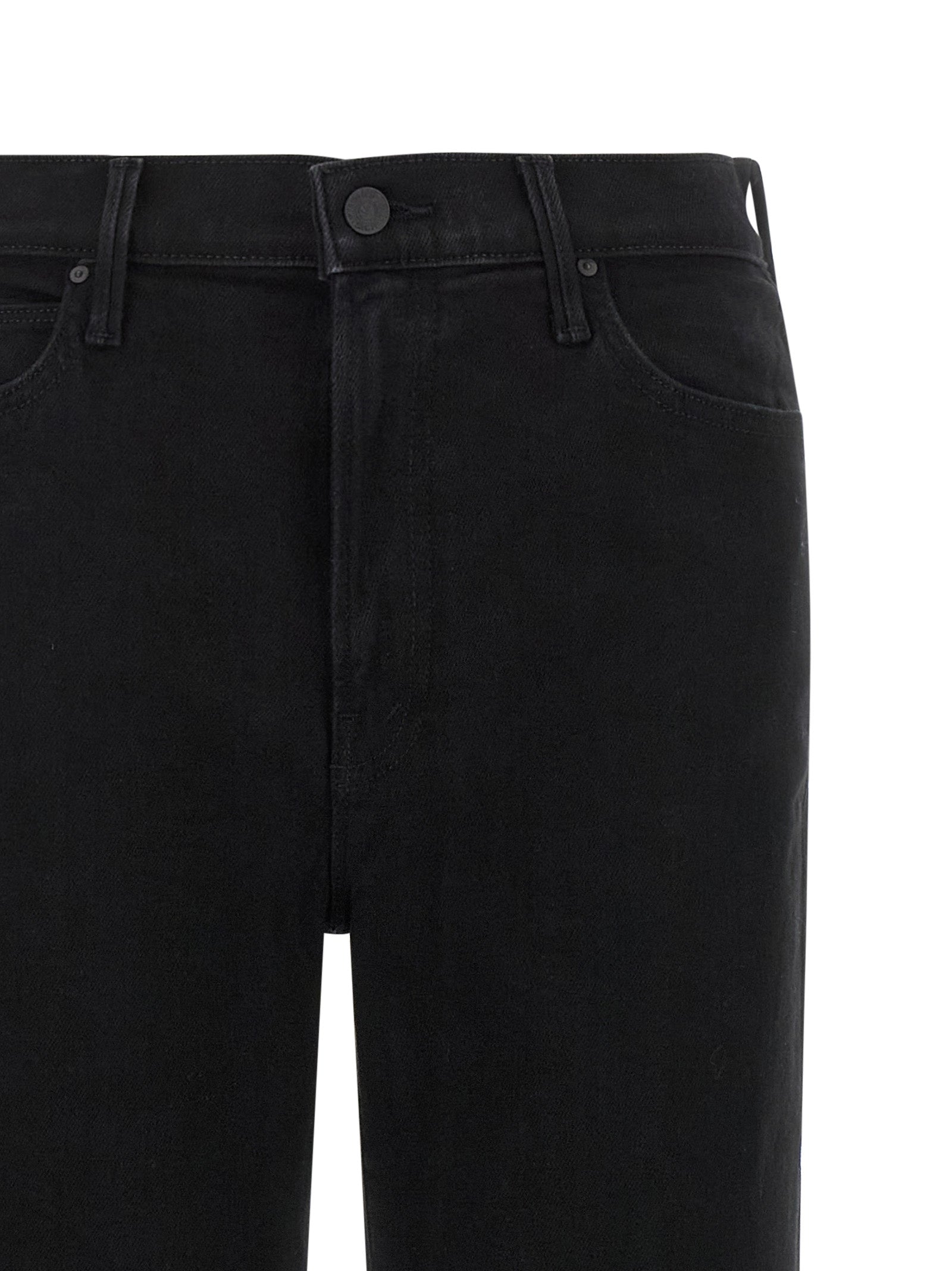 Jeans by Mother Denim for women in stretch denim cotton black presents a refined pantology silhouette, artfully defined by a refined pantology straight-leg & flared, long, and a sophisticated high rise.