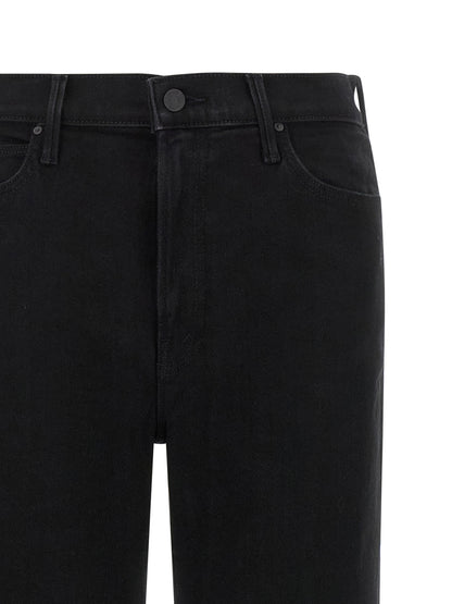 Jeans by Mother Denim for women in stretch denim cotton black presents a refined pantology silhouette, artfully defined by a refined pantology straight-leg & flared, long, and a sophisticated high rise.