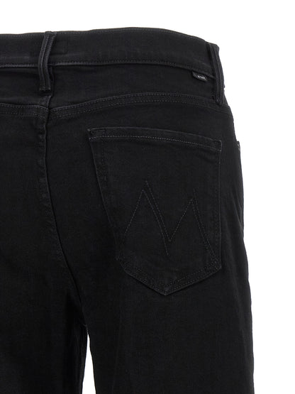Jeans by Mother Denim for women in stretch denim cotton black presents a refined pantology silhouette, artfully defined by a refined pantology straight-leg & flared, long, and a sophisticated high rise.