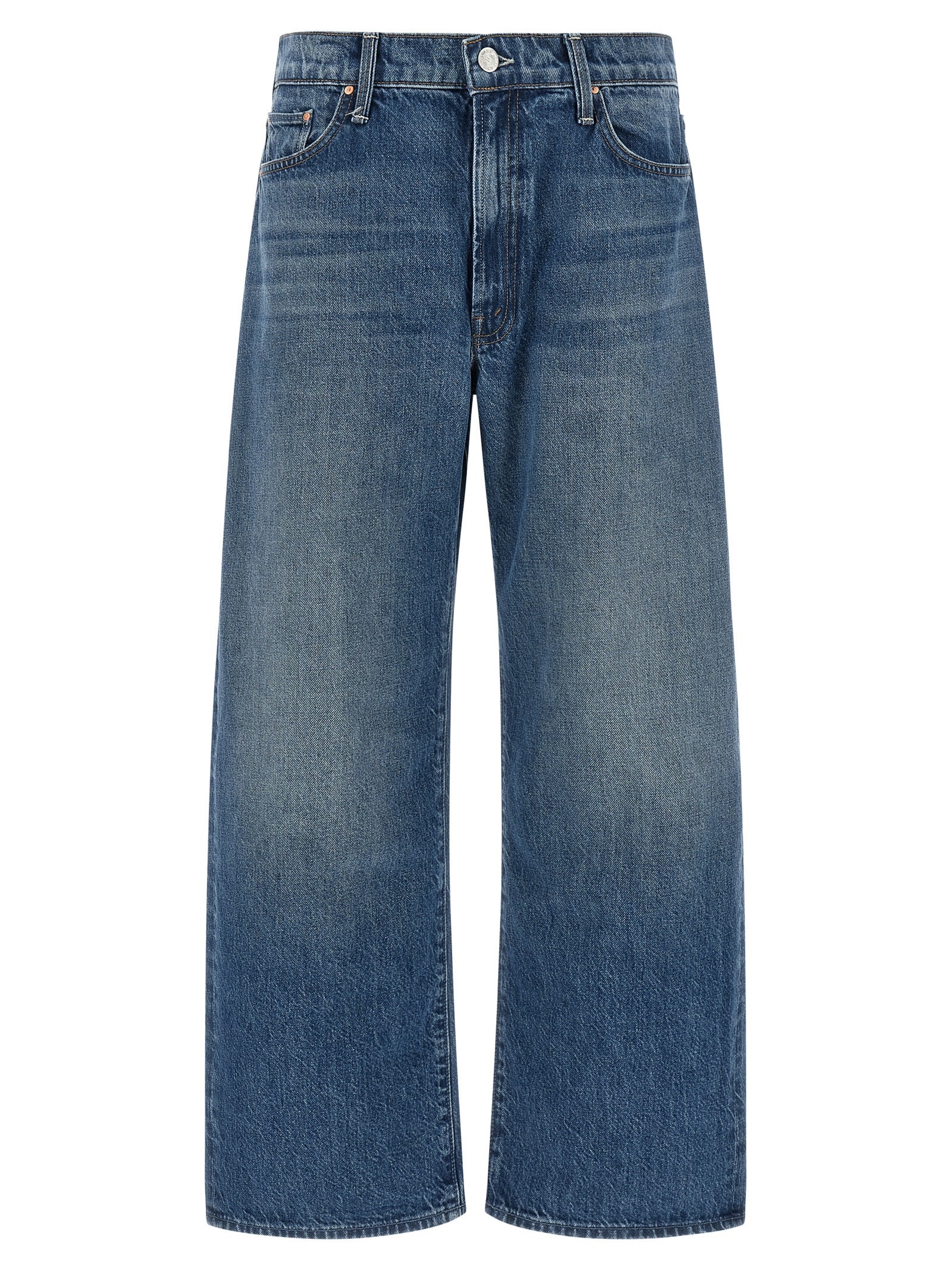Jeans by Mother Denim for women in denim cotton blue features an sartorial relaxed-fit & oversized and long with a cut for a sartorial finish.