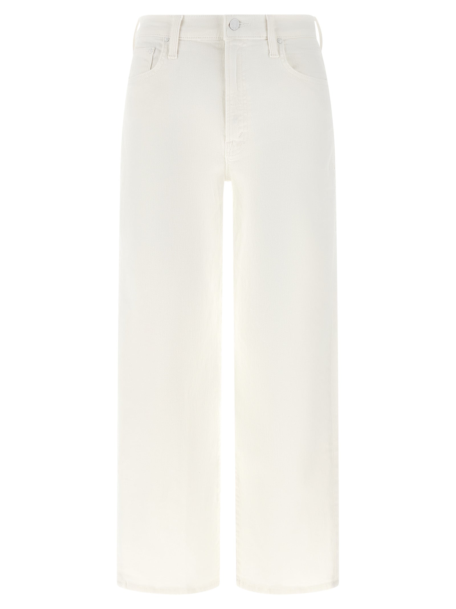 Jeans by Mother Denim for women in stretch denim cotton white features an sartorial straight-leg & wide and long with a high rise cut for a sartorial finish.