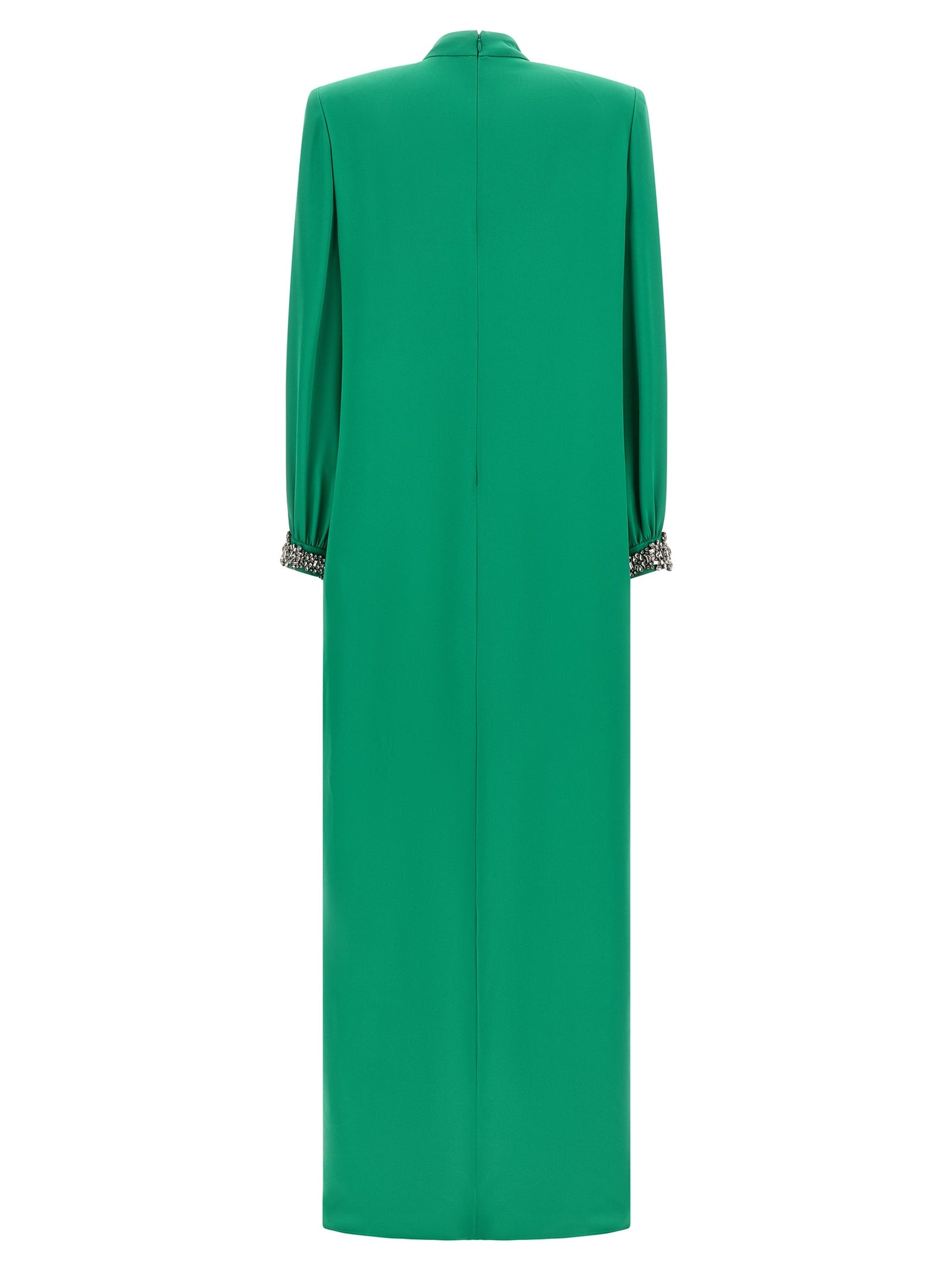 Dress by Valentino Garavani for women in silk & rhinestone bicolour & green presents a sinuous silhouette, showcasing a sophisticated and detailed with a sinuous long for a refined finish.