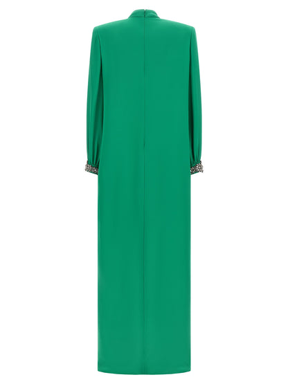 Dress by Valentino Garavani for women in silk & rhinestone bicolour & green presents a sinuous silhouette, showcasing a sophisticated and detailed with a sinuous long for a refined finish.